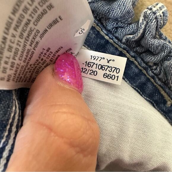 American Eagle Pinstripe High Rise Paper Bag Denim Jean Shorts Women’s Size 2 - Picture 6 of 11